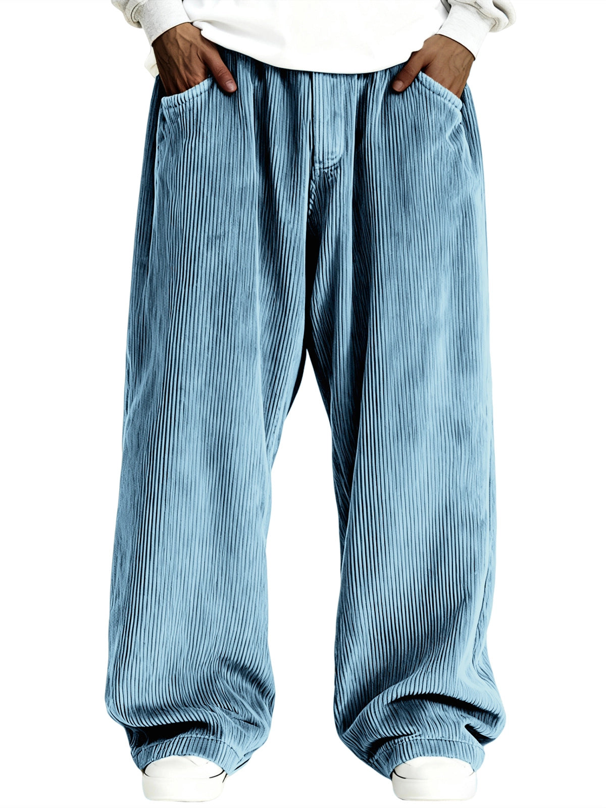 Mens Casual Solid Color Corduroy Pocket Sweatpants