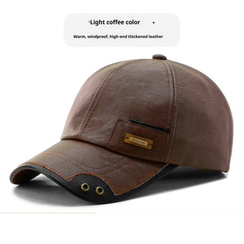 Winter Warm Windproof Snowproof Leather Fleece-lined Baseball Cap