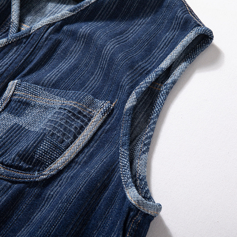 Mens Retro Patchwork Color-Block Denim VestChesnut