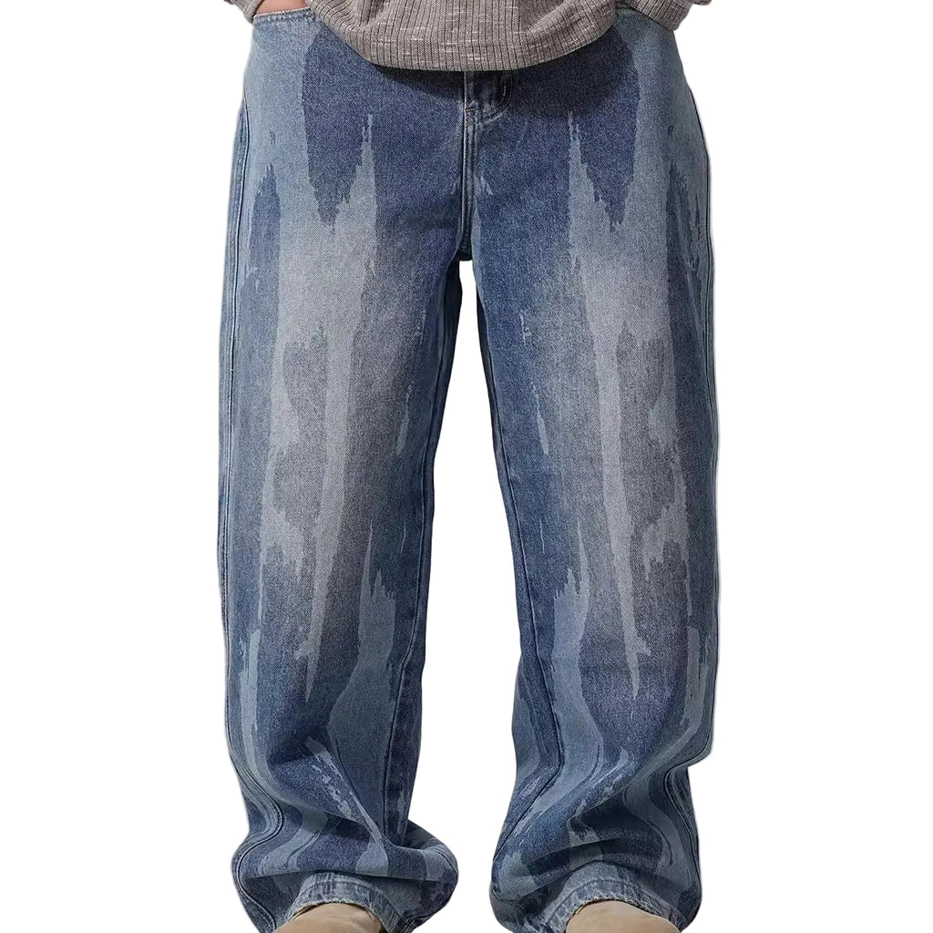 American-style Relaxed Straight-leg Washed Denim Jeans
