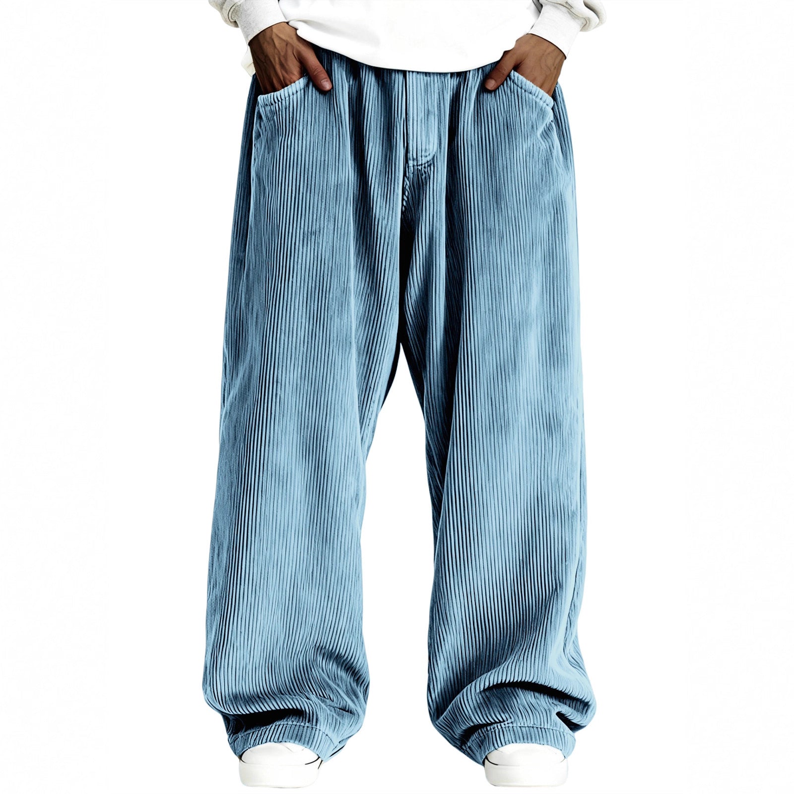 Mens Casual Solid Color Corduroy Pocket Sweatpants