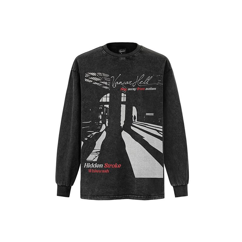 New Real Shot American Fashion Brand Printed Long Sleeve T-shirt