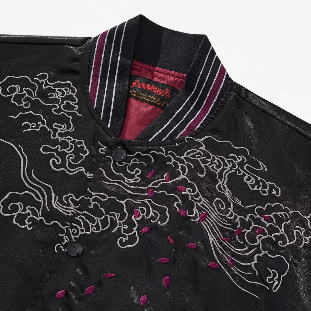 Embroidered Auspicious Clouds Purple Fire Dragon Casual Baseball Jacket