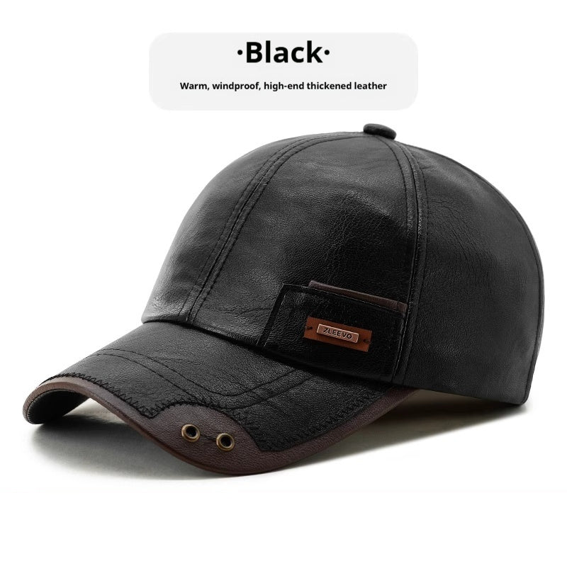 Winter Warm Windproof Snowproof Leather Fleece-lined Baseball Cap