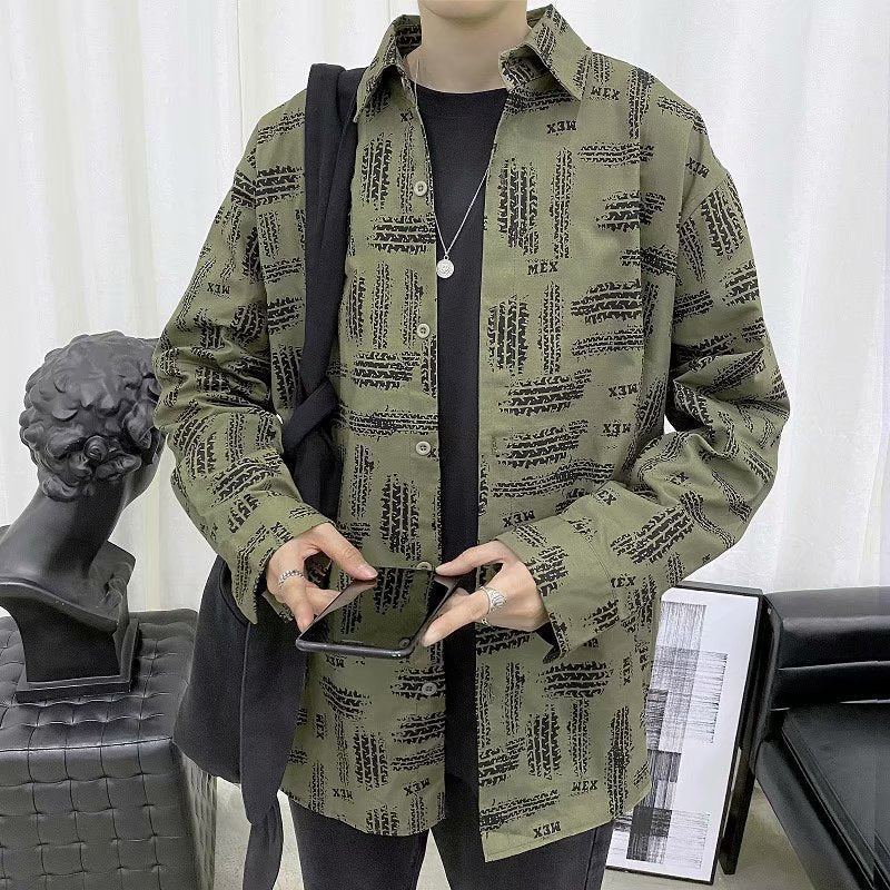 Men's Loose Casual Print Long-sleeve Shirt Jacket