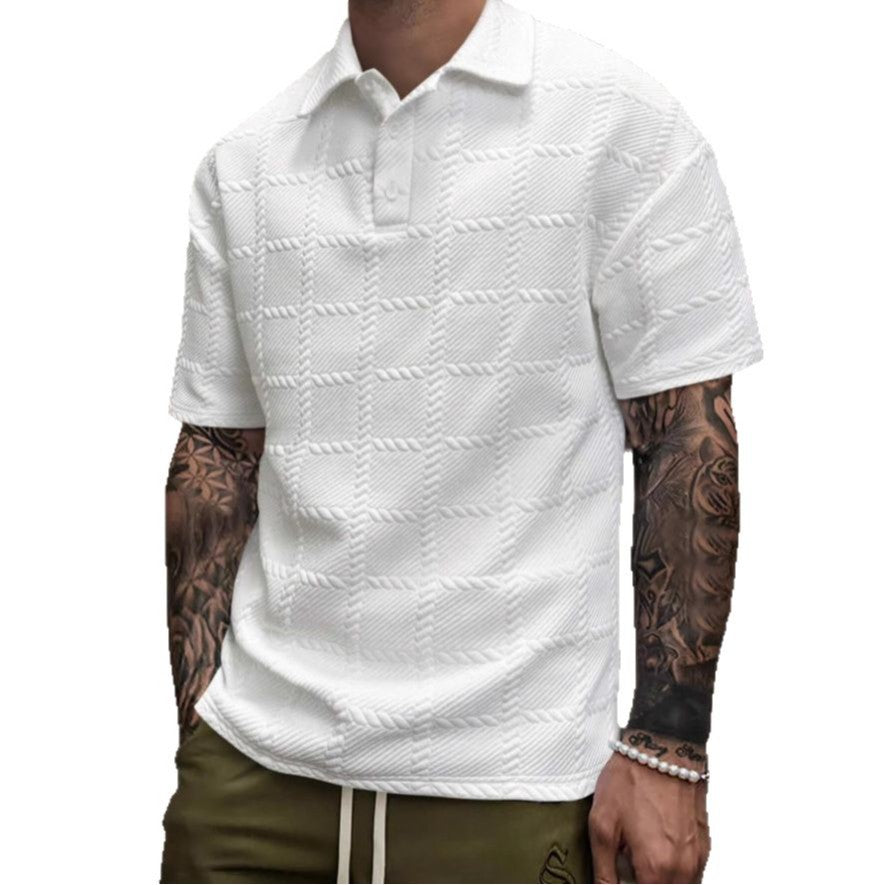 Mens Textured Short-Sleeve Polo Shirt With A Turn-Down Collar