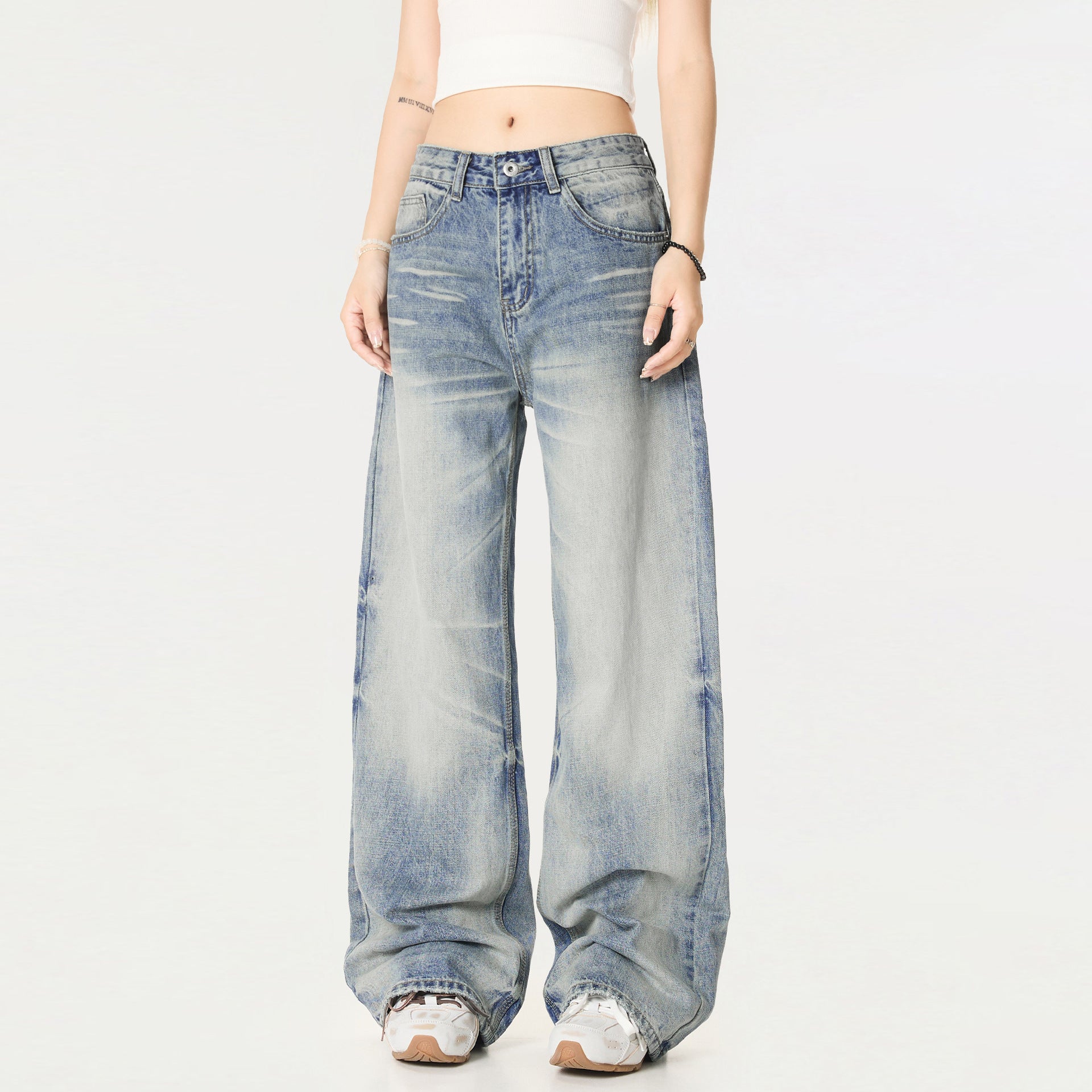 Retro Distressed Wide-leg Unisex American High-street Straight-leg Casual Trousers