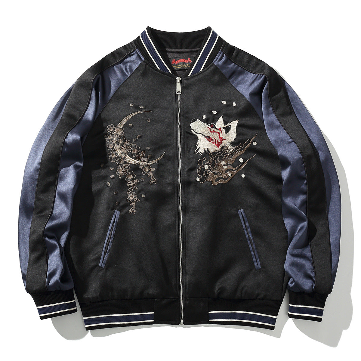 Heavy Duty Embroidered Nine Tailed Fox Mens Casual Baseball Jacket