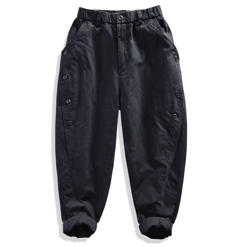 Mens Statement Cargo Pants With A Bold Structured Row Of Buttons