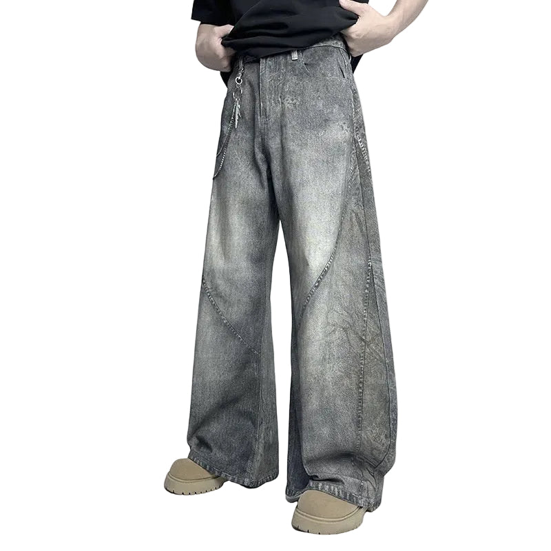 American-style Retro 3D-cut Patchwork Bootcut Denim Casual Pants