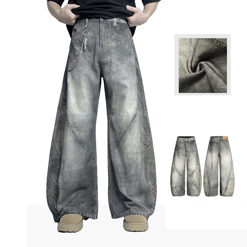 American-style Retro 3D-cut Patchwork Bootcut Denim Casual Pants