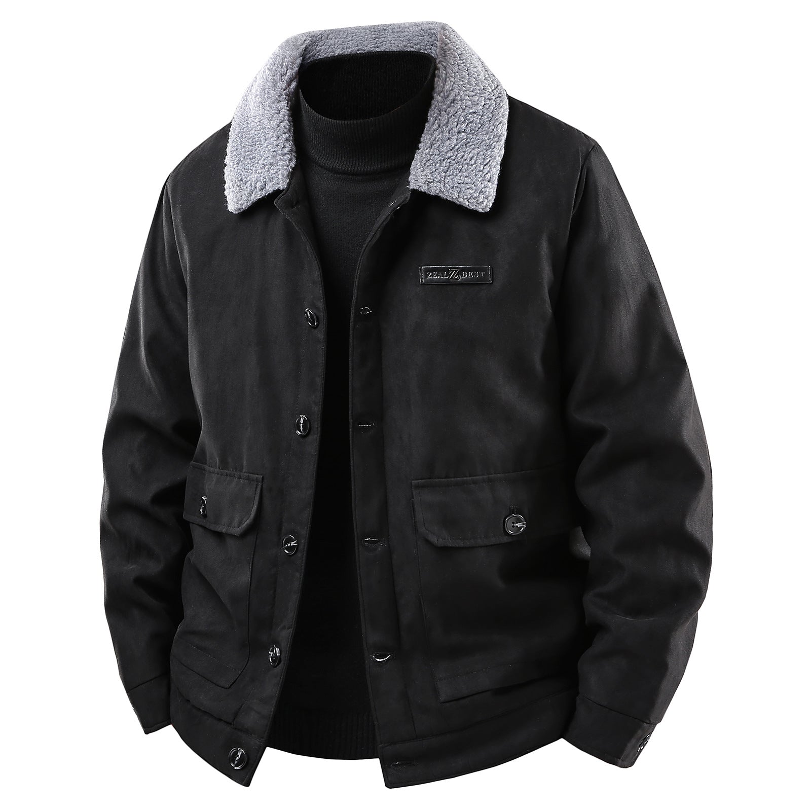 Men's Suede Collar Fleece-lined Thickened Jacket