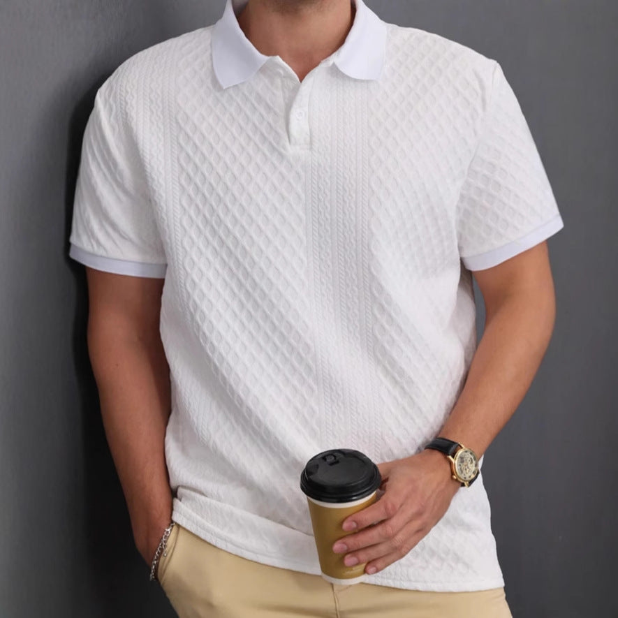 Mens Casual Jacquard Short-sleeve Polo T-shirt
