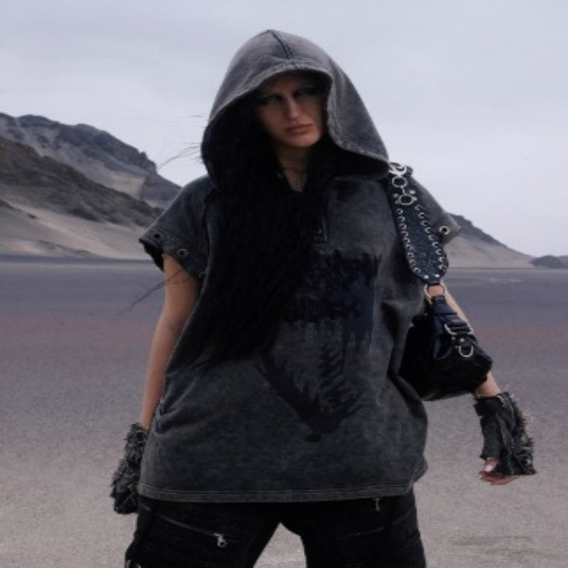 Pentagram Button Hooded Sleeveless Hoodie