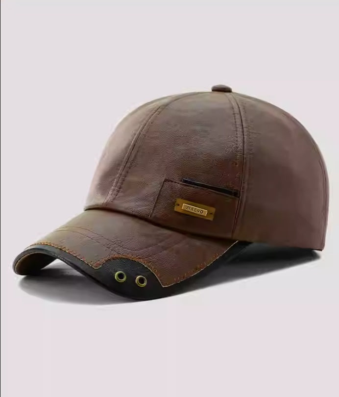 Winter Warm Windproof Snowproof Leather Fleece-lined Baseball Cap
