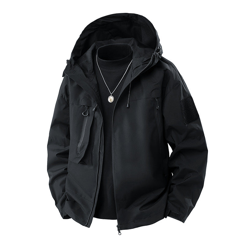 Men's Korean-style Slim-fit Hooded Shoulder Patch Outdoor Jacket