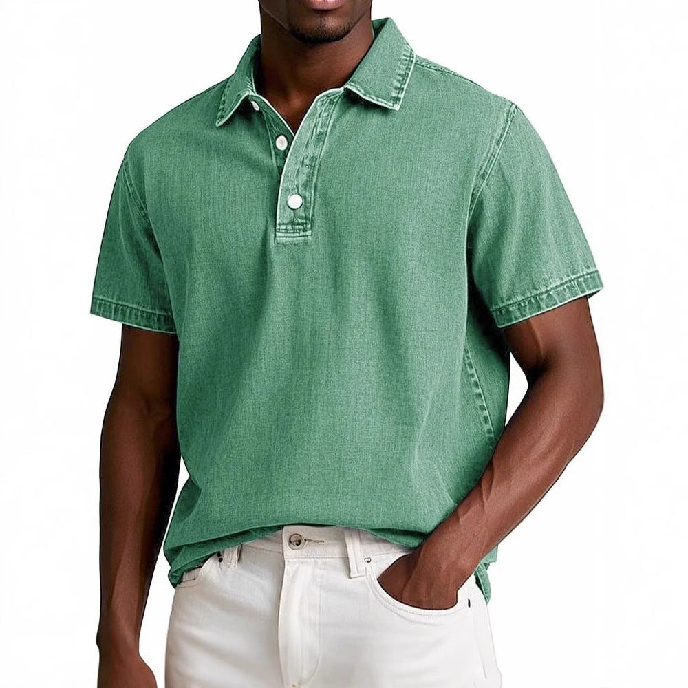 Stylish Solid-color Vintage Short-sleeve Lapel Polo Shirt For Men Summer Casual Business T-shirt