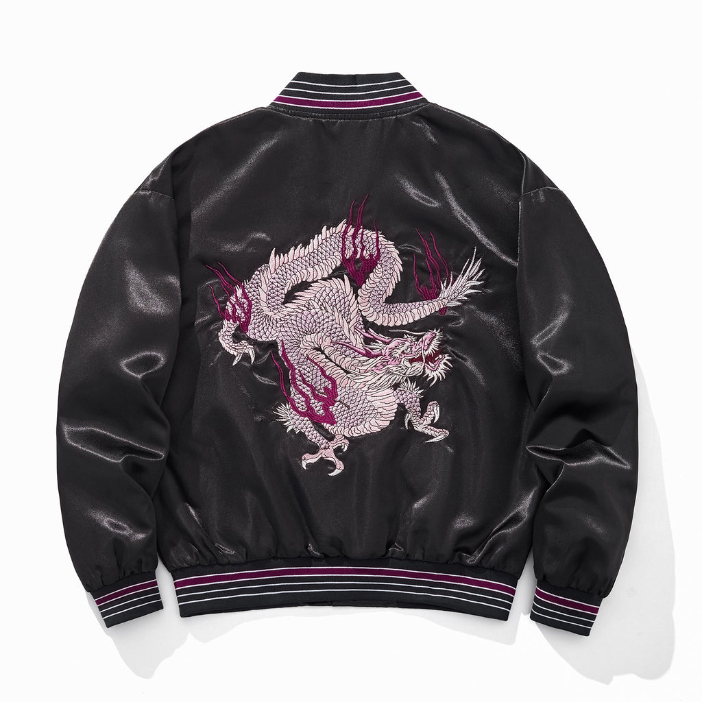 Embroidered Auspicious Clouds Purple Fire Dragon Casual Baseball Jacket
