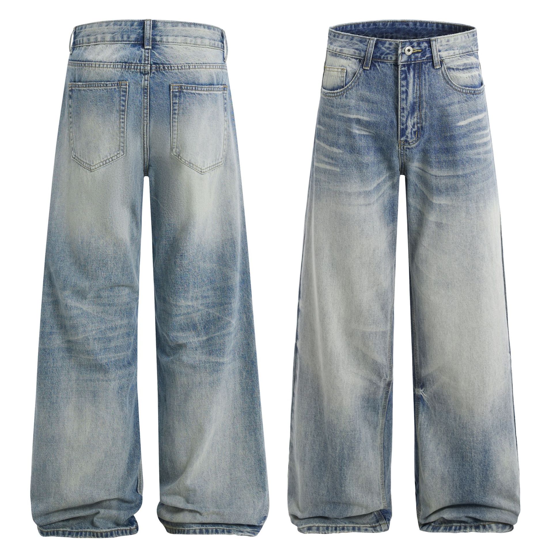 Retro Distressed Wide-leg Unisex American High-street Straight-leg Casual Trousers