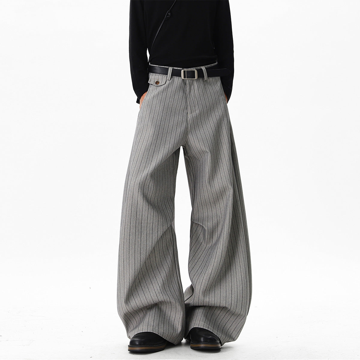 Relaxed-fit Casual Autumn Winter Retro Pleated Wide-leg Dress Pants