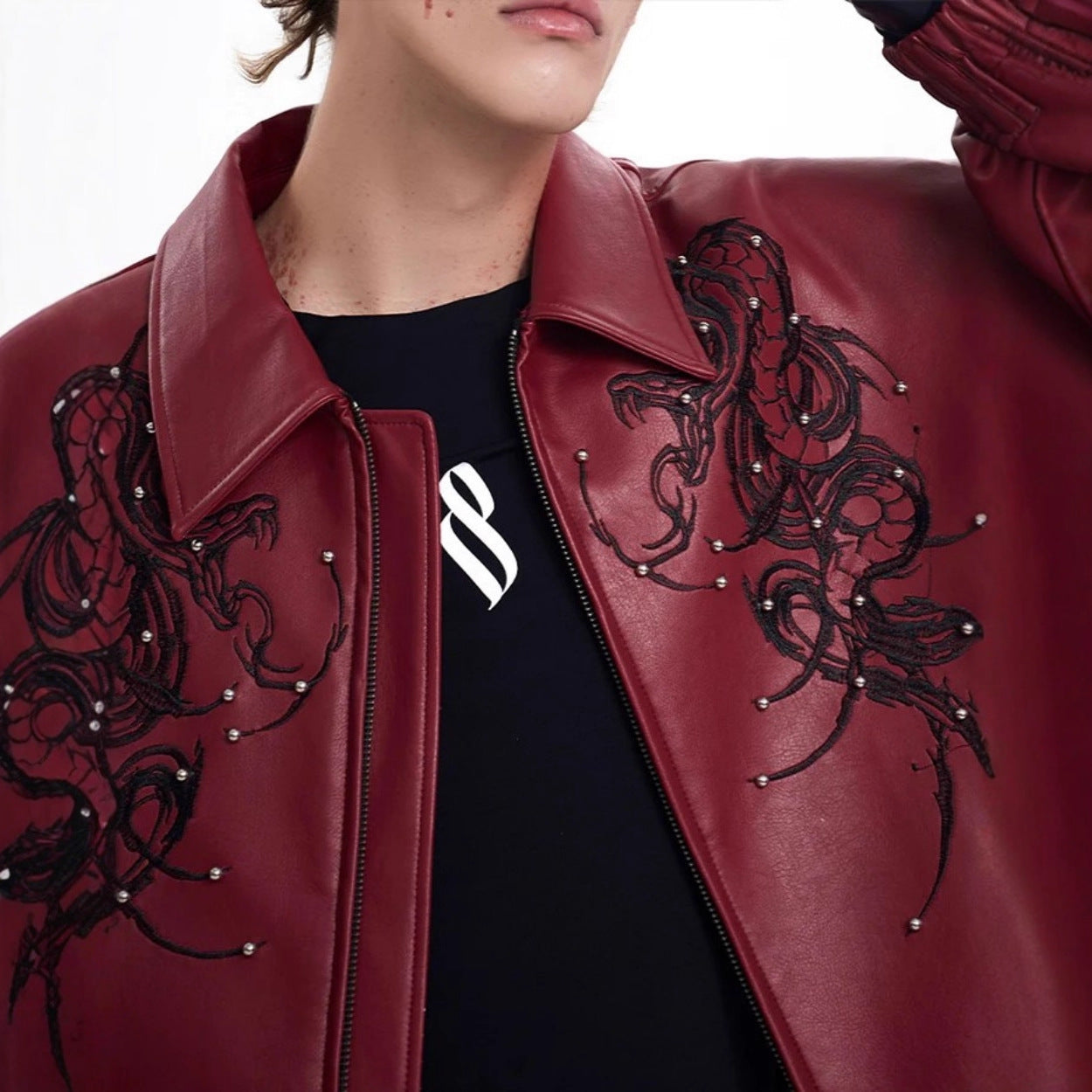 High Street Metallic Tack Decorative Pu Leather Coat