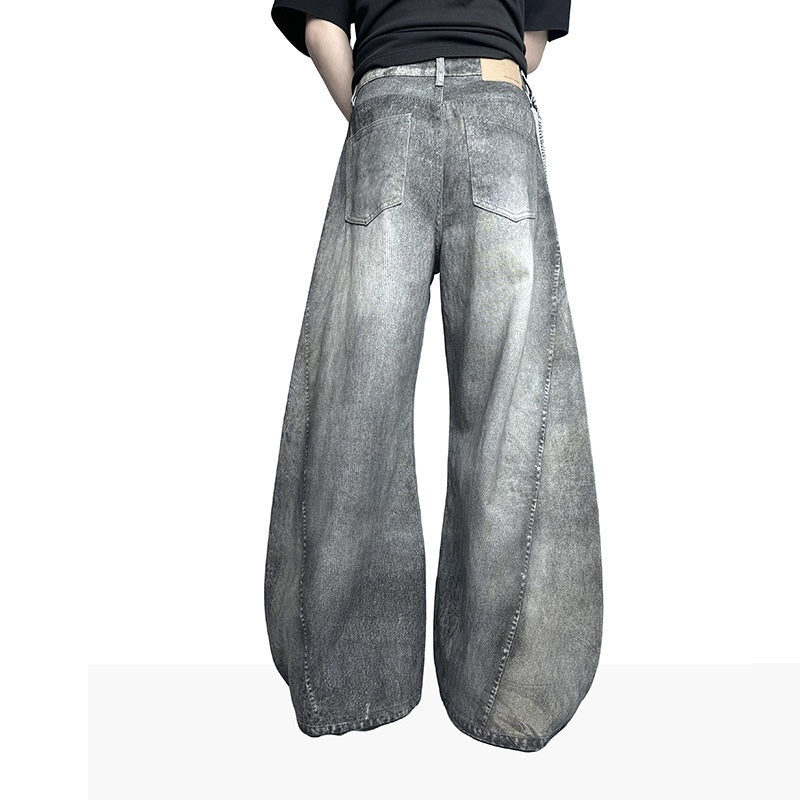 American-style Retro 3D-cut Patchwork Bootcut Denim Casual Pants