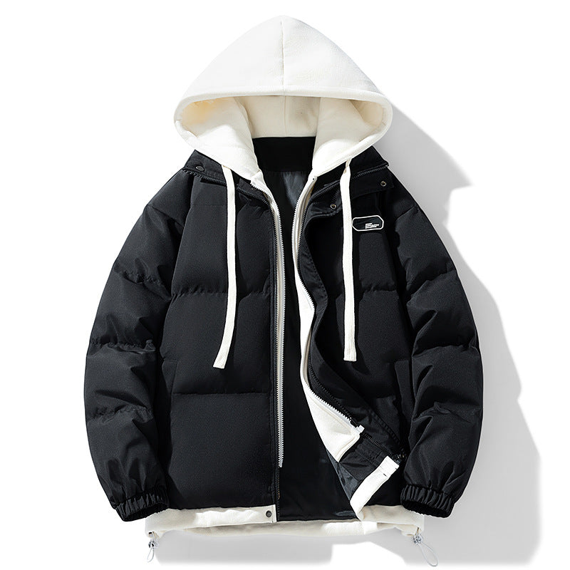 Fake Two-piece Cotton-padded Coat Thickened Hooded Warm Jacket