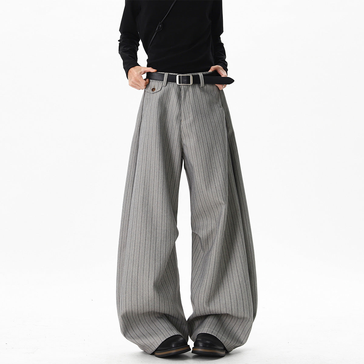 Relaxed-fit Casual Autumn Winter Retro Pleated Wide-leg Dress Pants