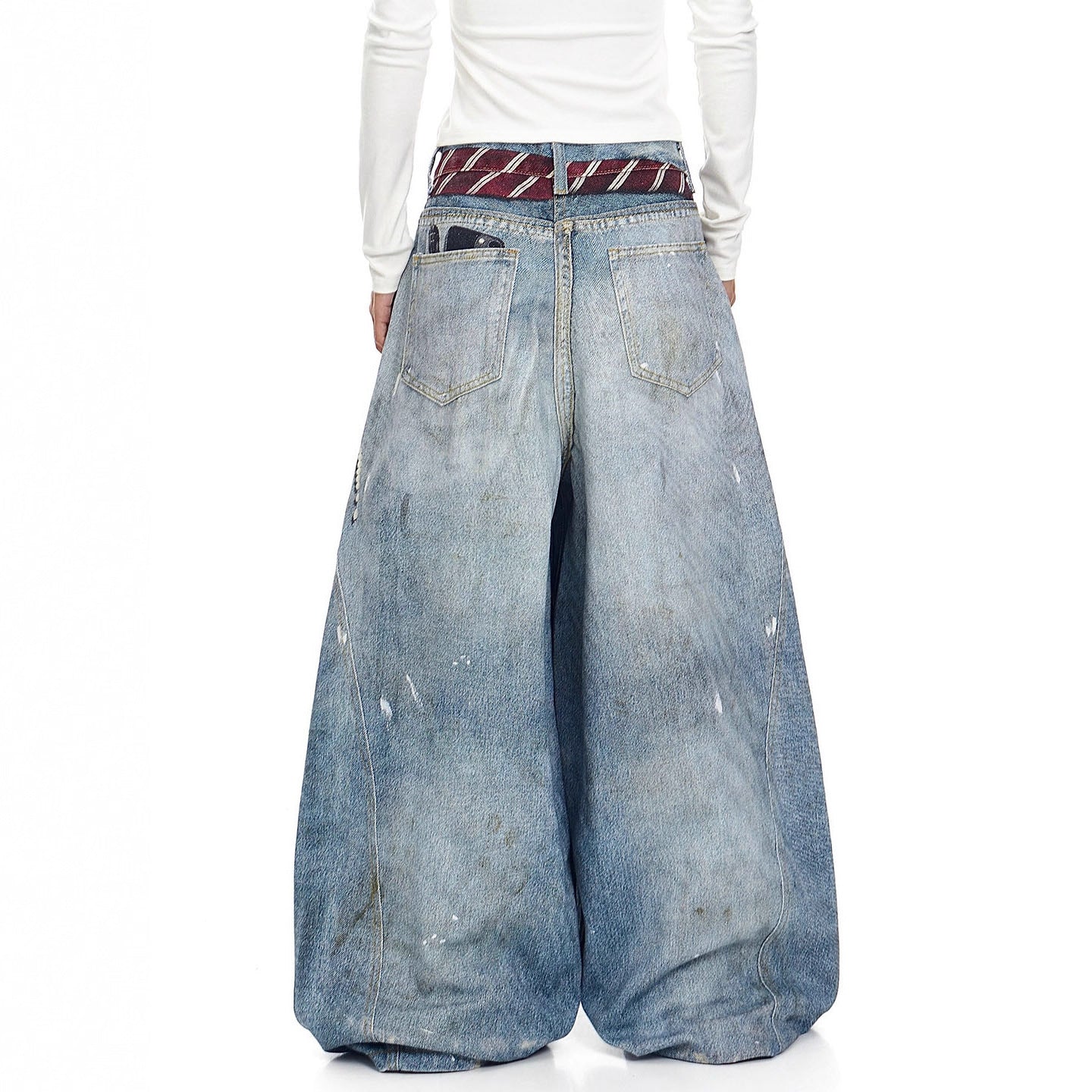 Mens Loose Casual Retro Tie-Dye Print Bootcut Jeans