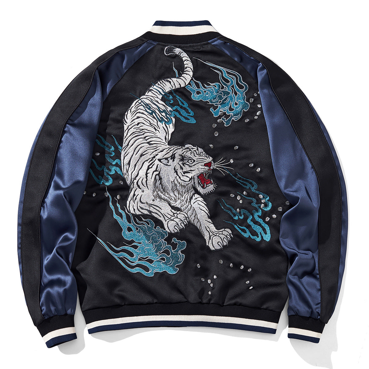 Heavy Duty Embroidered Mighty Tiger Descending Design Mens Casual Baseball Jacket