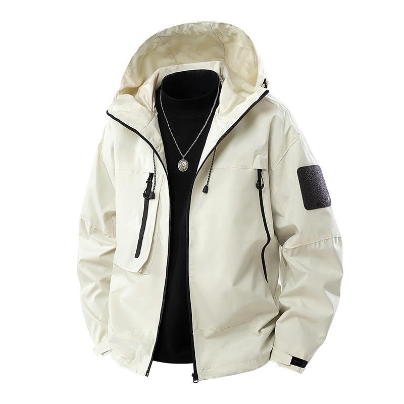 Men's Korean-style Slim-fit Hooded Shoulder Patch Outdoor Jacket