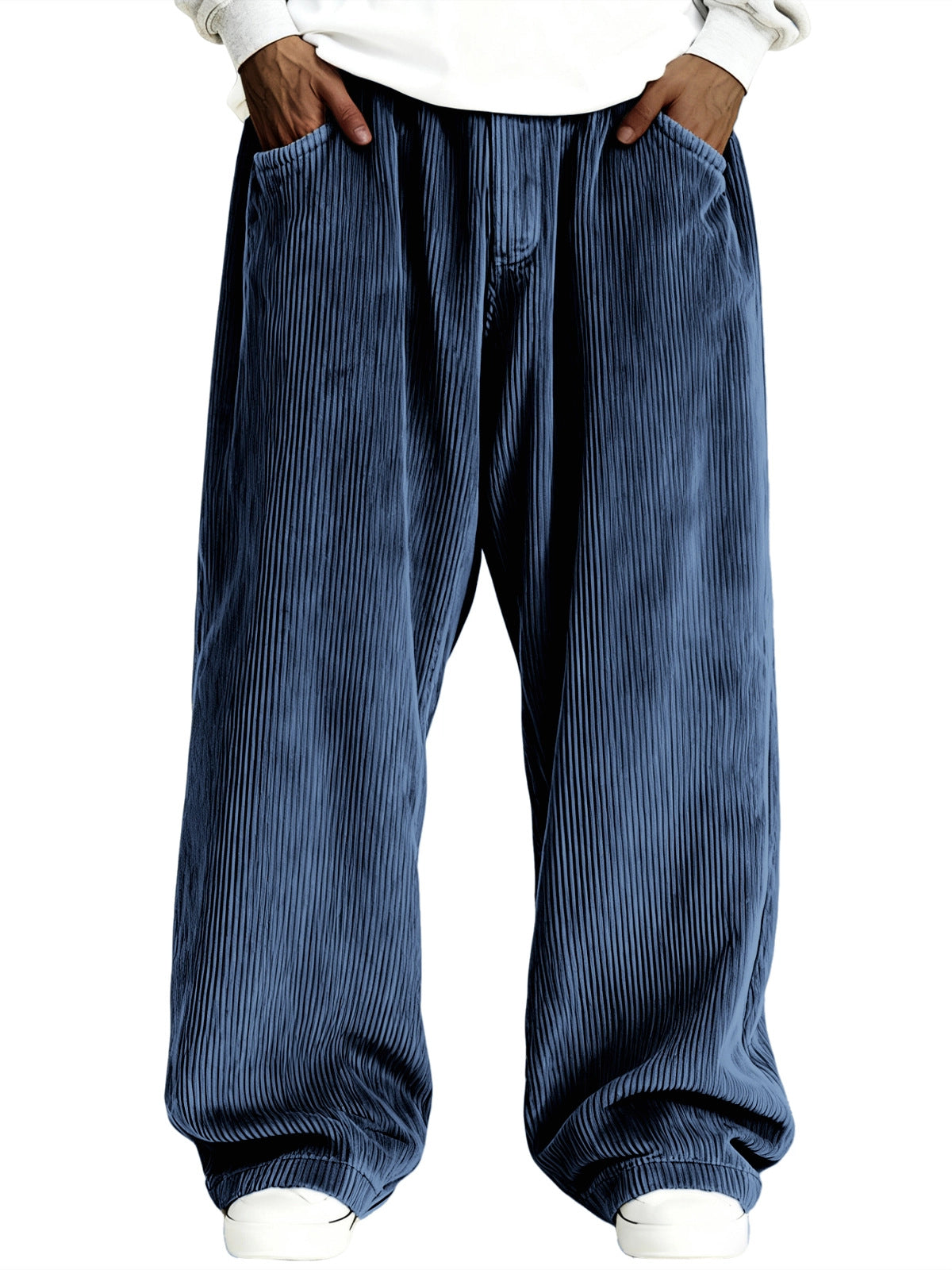 Mens Casual Solid Color Corduroy Pocket Sweatpants