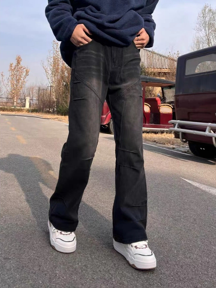 Mens New Vintage American-Style Deconstructed Flared Jeans