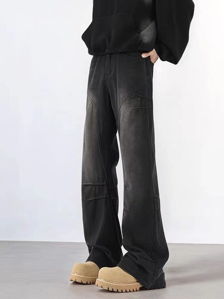 Mens New Vintage American-Style Deconstructed Flared Jeans