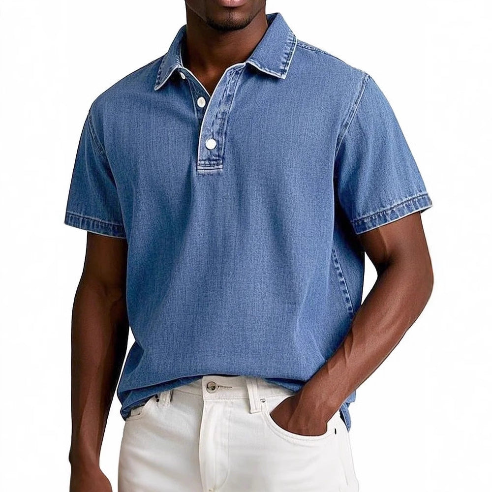 Stylish Solid-color Vintage Short-sleeve Lapel Polo Shirt For Men Summer Casual Business T-shirt