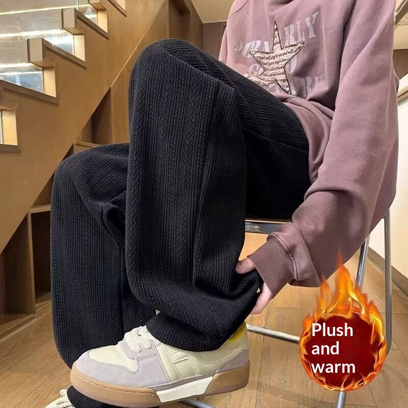 Mens Black Wheat Stripe Wide Leg Pants For FallWinter