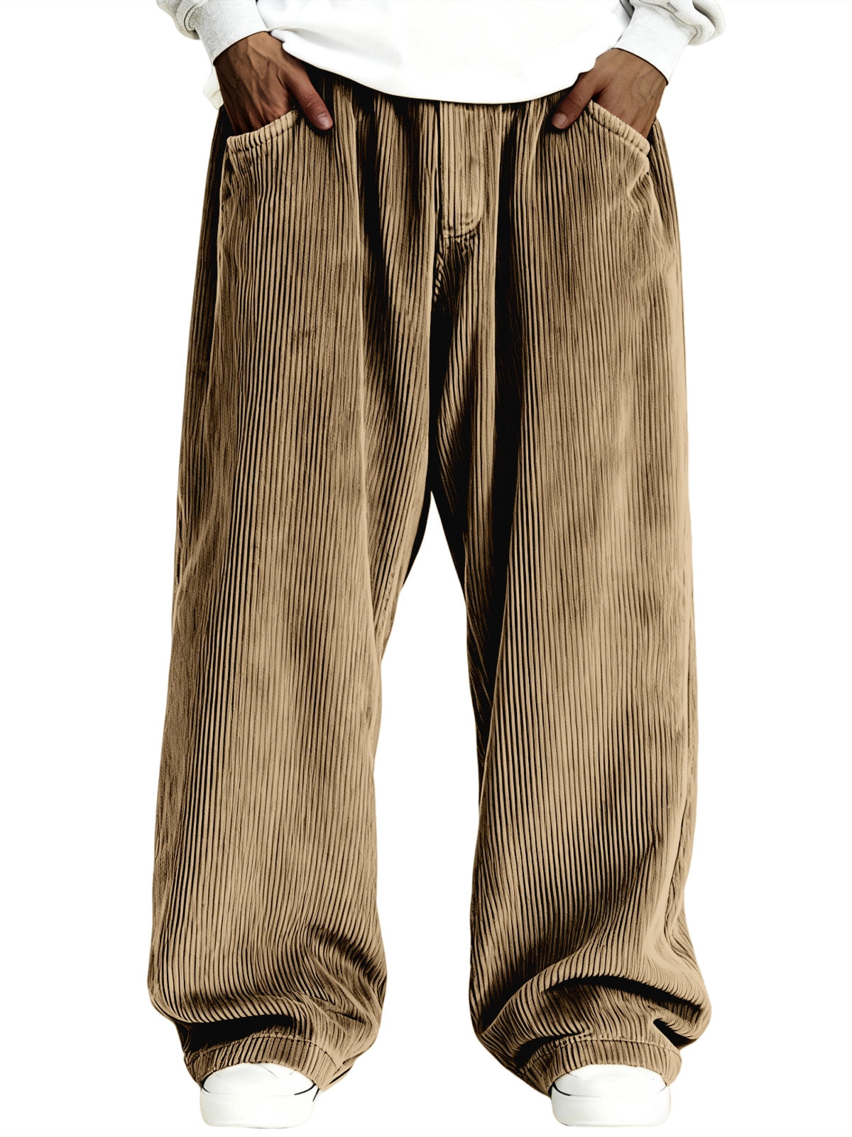 Mens Casual Solid Color Corduroy Pocket Sweatpants