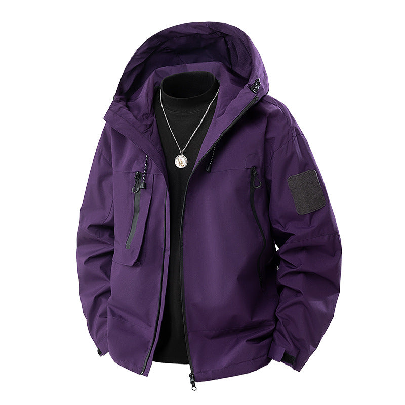 Men's Korean-style Slim-fit Hooded Shoulder Patch Outdoor Jacket