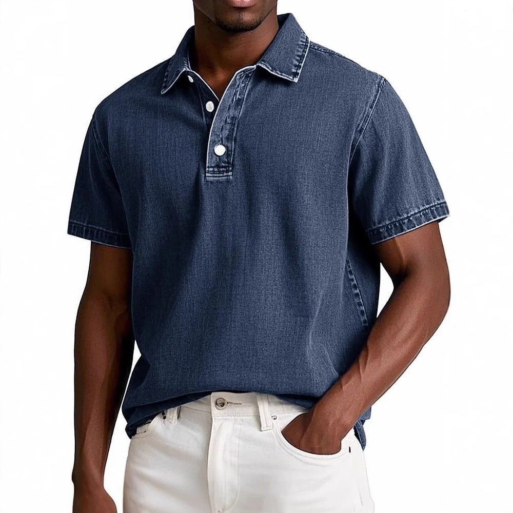 Stylish Solid-color Vintage Short-sleeve Lapel Polo Shirt For Men Summer Casual Business T-shirt