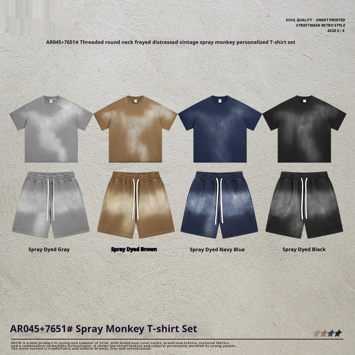 Aged-style American Retro Mens Short-sleeve And Shorts Set