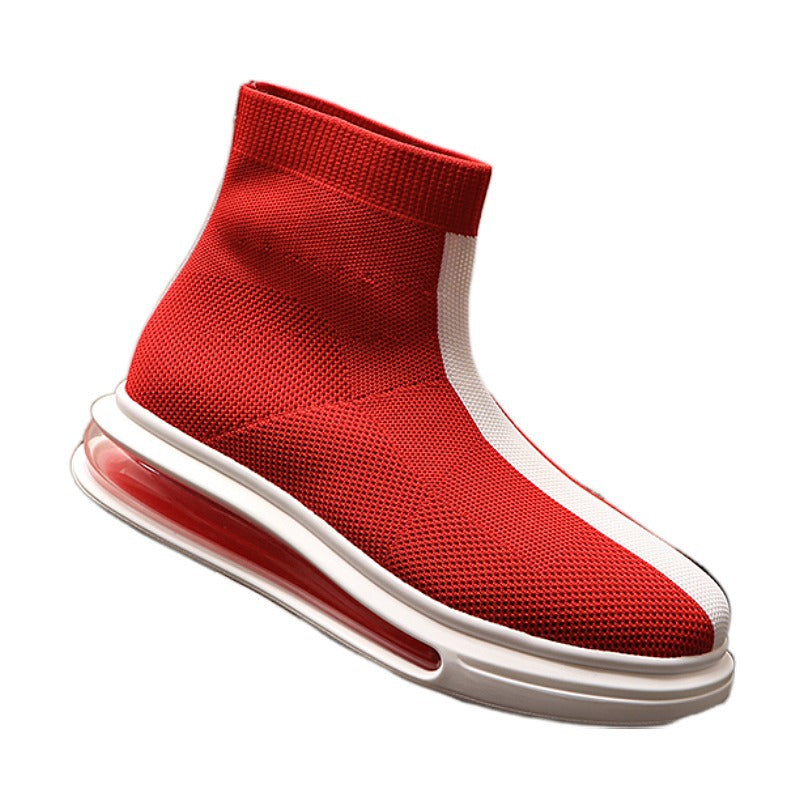 Knitted Men's White Shoes With Thick Soles