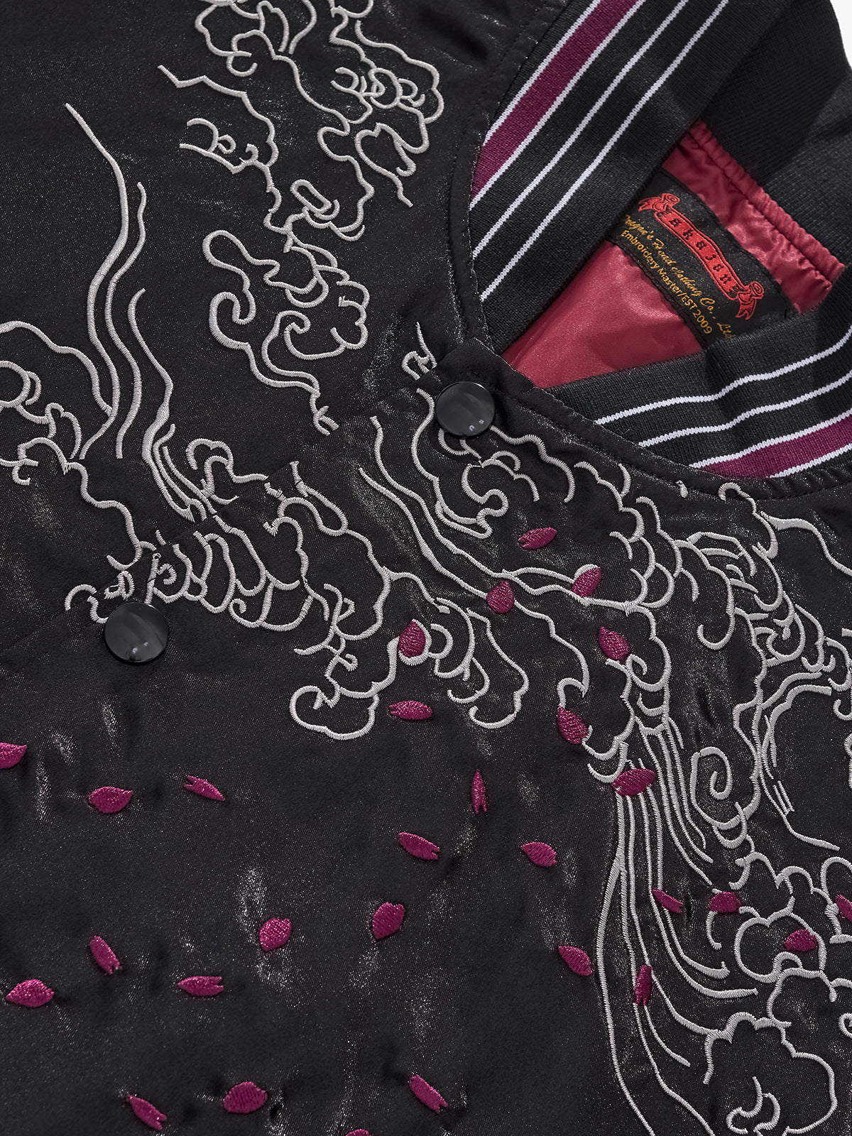 Embroidered Auspicious Clouds Purple Fire Dragon Casual Baseball Jacket