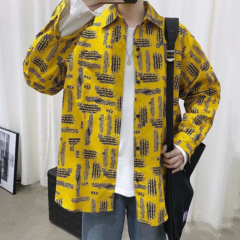 Men's Loose Casual Print Long-sleeve Shirt Jacket