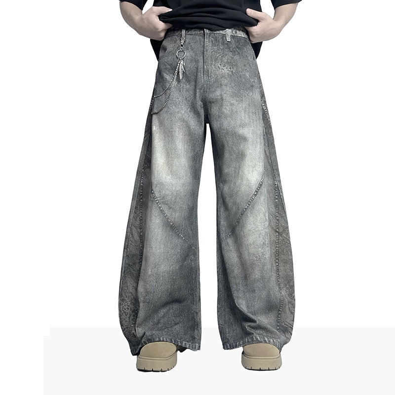 American-style Retro 3D-cut Patchwork Bootcut Denim Casual Pants
