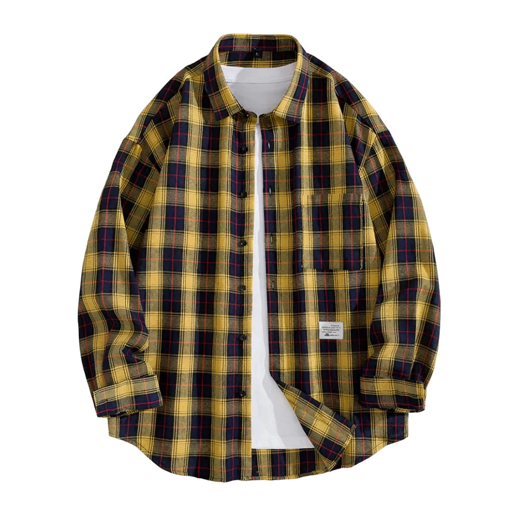 Men's Casual And Loose Plaid Casual Long-sleeve Shirt