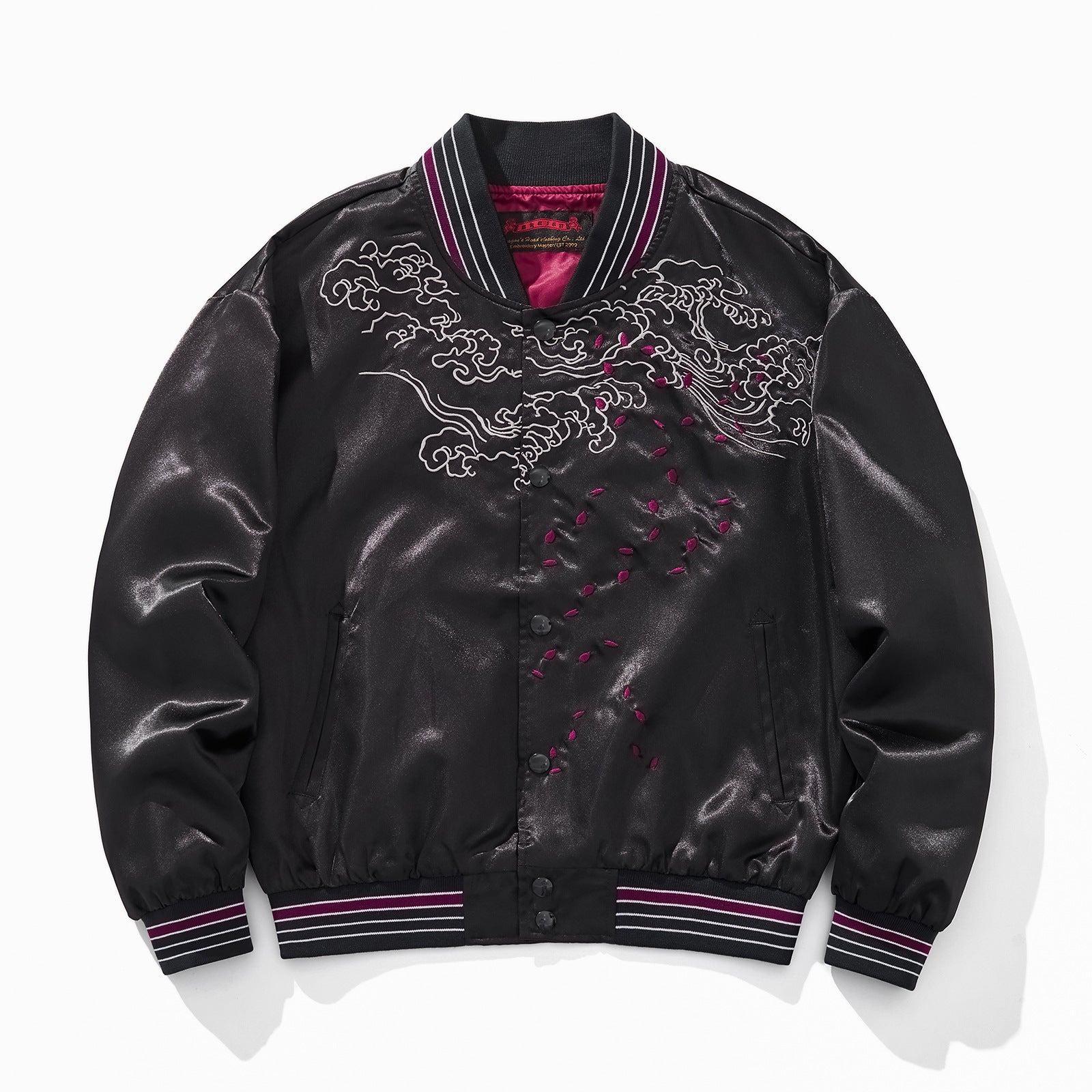 Embroidered Auspicious Clouds Purple Fire Dragon Casual Baseball Jacket