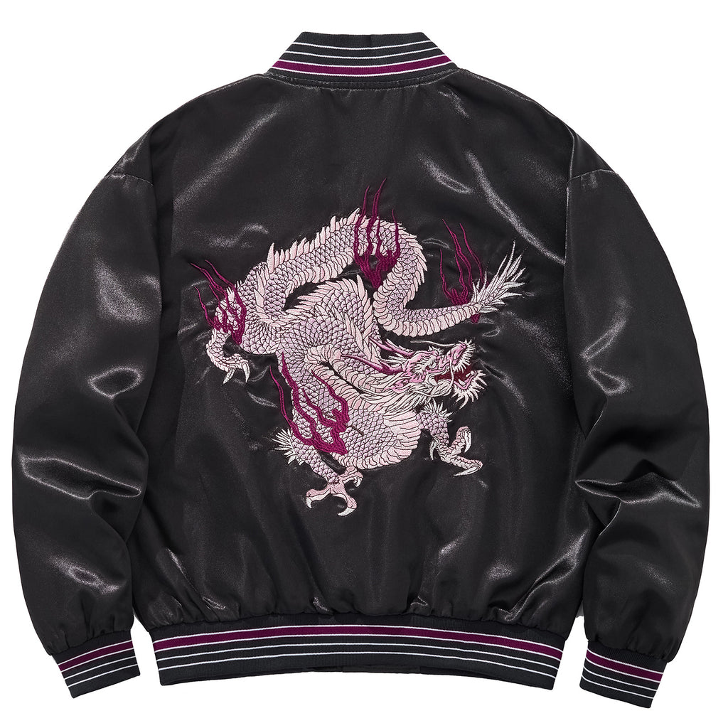 Embroidered Auspicious Clouds Purple Fire Dragon Casual Baseball Jacket