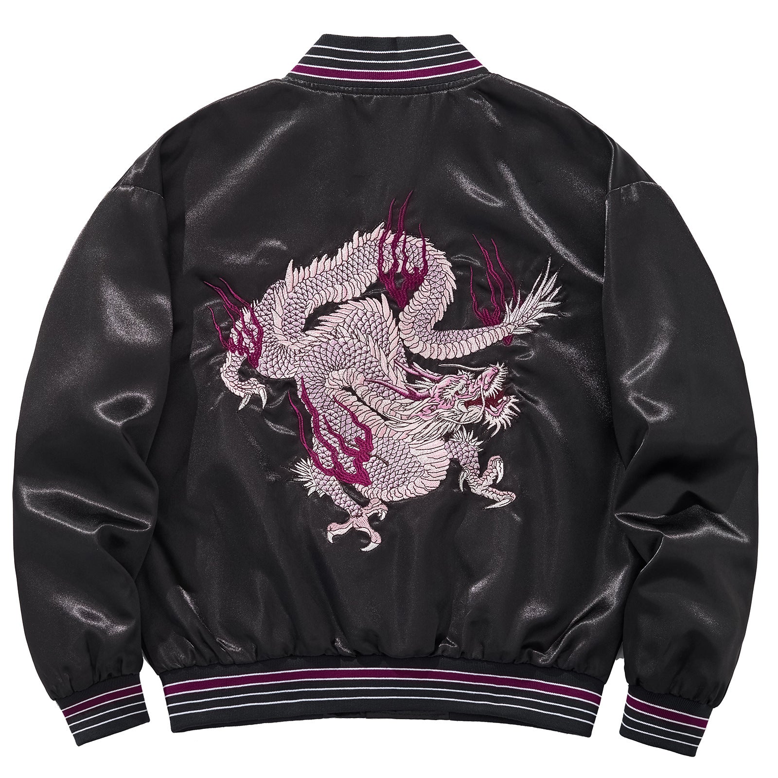 Embroidered Auspicious Clouds Purple Fire Dragon Casual Baseball Jacket