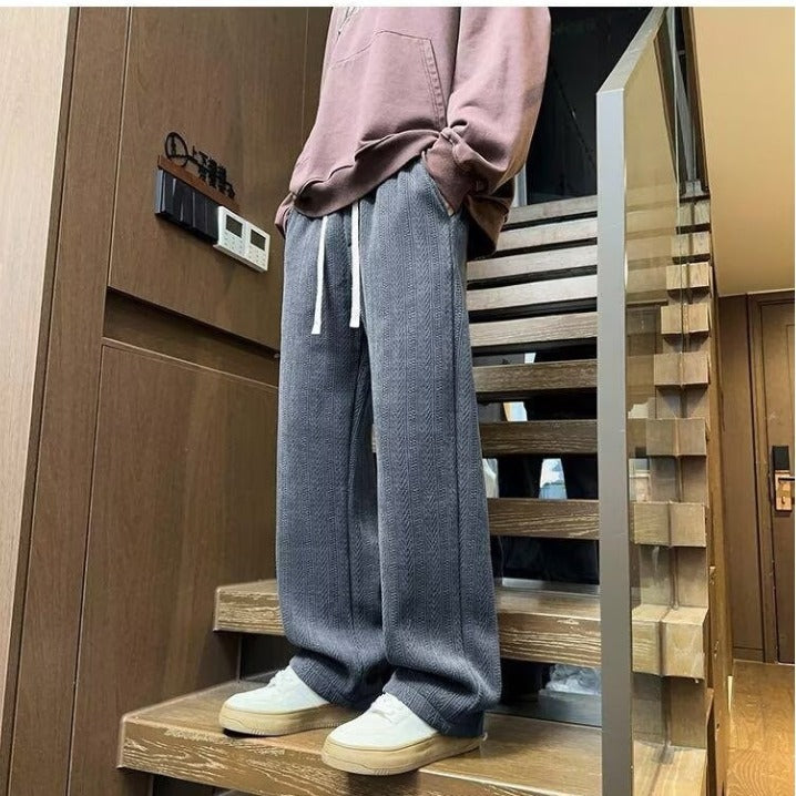 Mens Black Wheat Stripe Wide Leg Pants For FallWinter