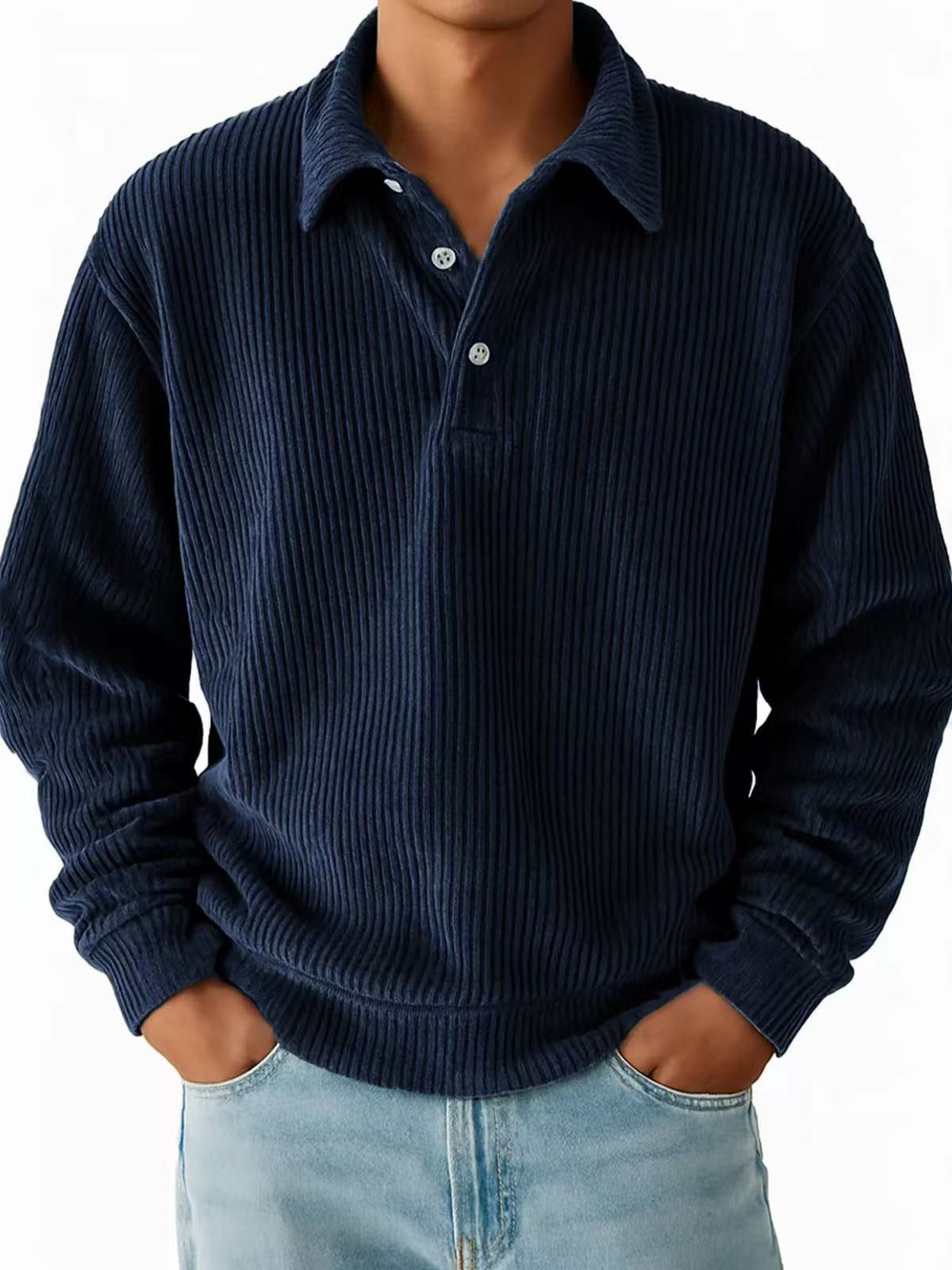 New Solid-color Slightly Mature Casual Corduroy Striped Vintage Top